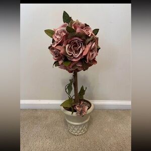Faux pink rose topiary
